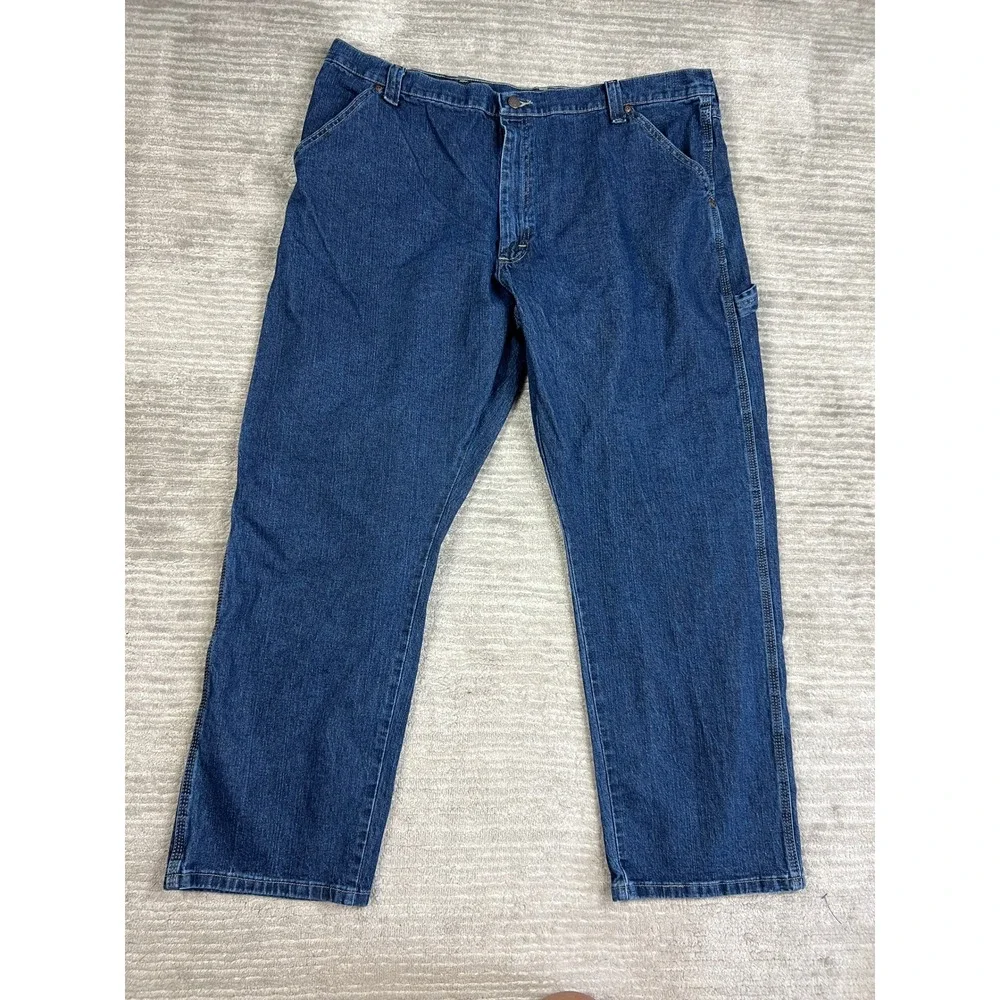 Wrangler Carpenter Jeans Mens 42x30 Blue Dark Wash Relaxed Fit Utility Workwear